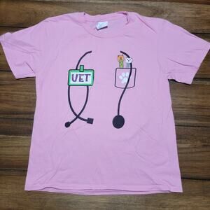 Port & Company Girls Pink Pretend Tee "Vet" - Size Youth Medium (9-10)